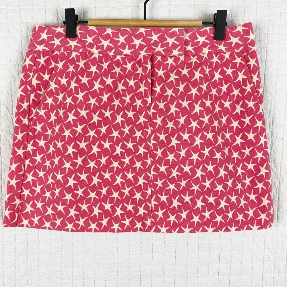 J Crew Pink / White Star Cotton Mini Skirt Size: 4